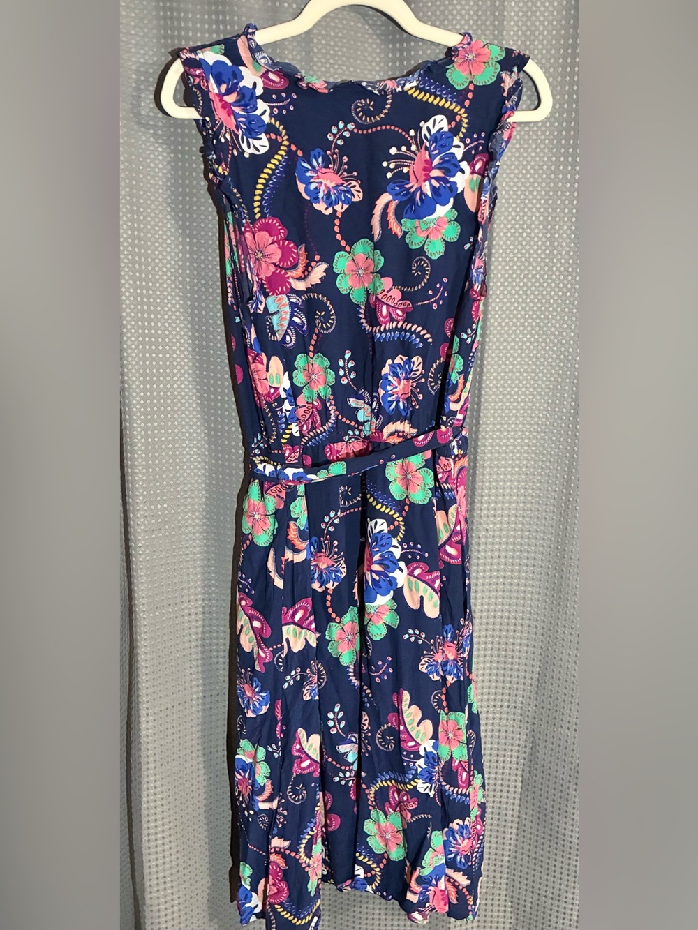 Talbots Tropical Belted Dress Sz 12 Ruffles Lined Vibrant Fun Function Party - Picture 3 of 13